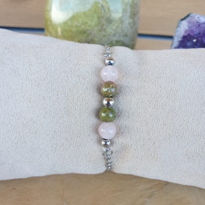 bracelet en quartz rose et epidote unakite bijoux pierres naturelles lithothérapie