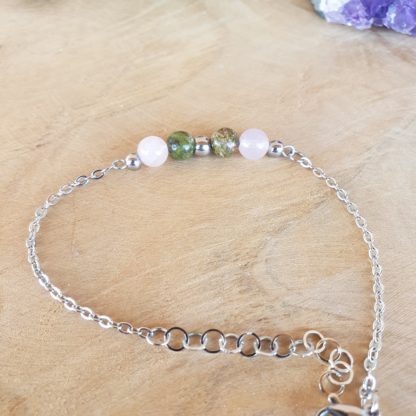 bracelet en quartz rose et epidote unakite bijoux pierres naturelles lithothérapie