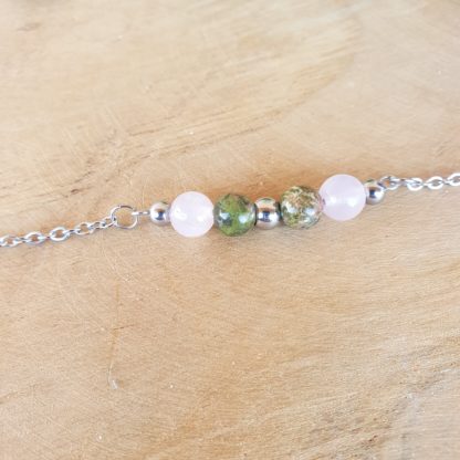 bracelet en quartz rose et epidote unakite bijoux pierres naturelles lithothérapie