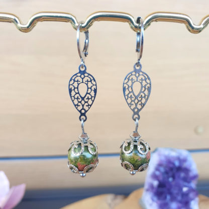 boucles d'oreilles en epidote unakite bijoux en pierres naturelles lithothérapie