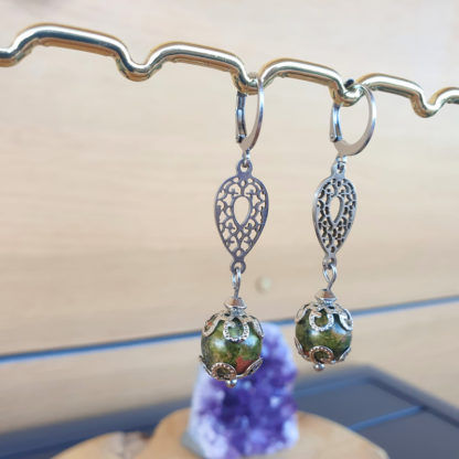 boucles d'oreilles en epidote unakite bijoux en pierres naturelles lithothérapie