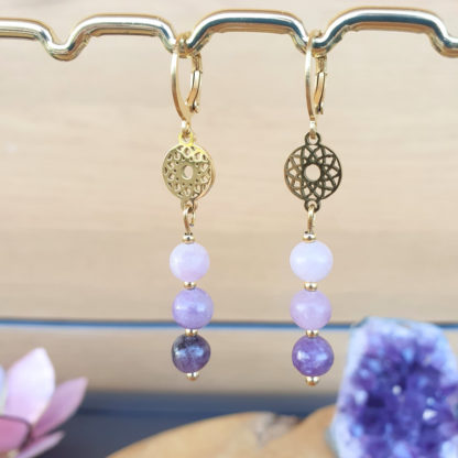 boucles d'oreilles en lepidolite bijoux en pierres naturelles lithothérapie