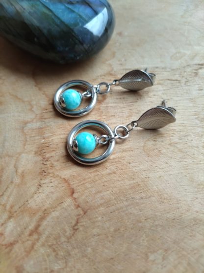Boucles d'oreilles en amazonite lithothérapie pierres naturelles bijoux