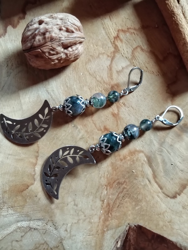 Boucles d'oreilles en agate mousse - Ombelline