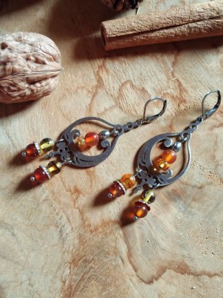 Boucles d'oreilles en cornaline et ambre - Cassie