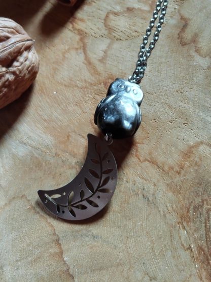 Sautoir hibou en obsidienne